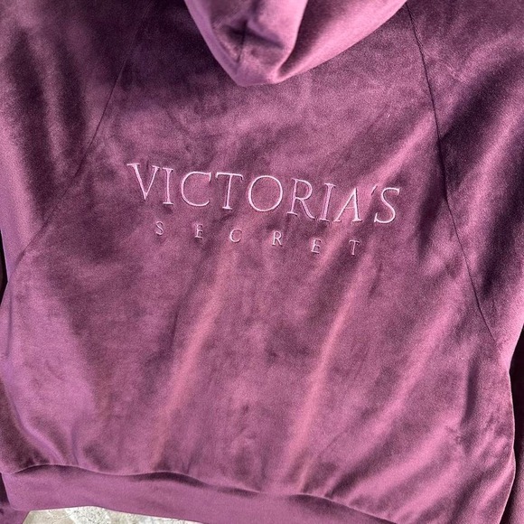 Victoria's Secret Velour Full Zip Hoodie  Purple Logo Cropped Size S #velvet - Picture 6 of 8